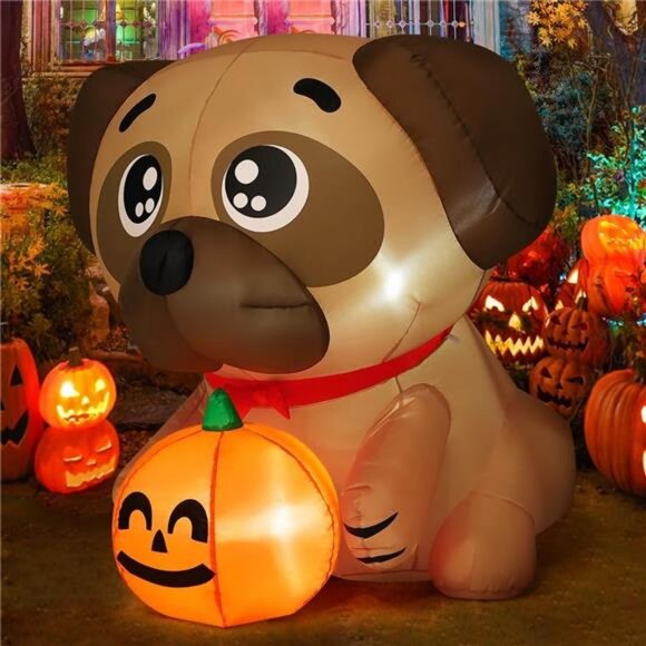 5 FT Halloween Inflatables Dog Outdoor Yard Decorations Blow Up Pug - Picture 3 of 7